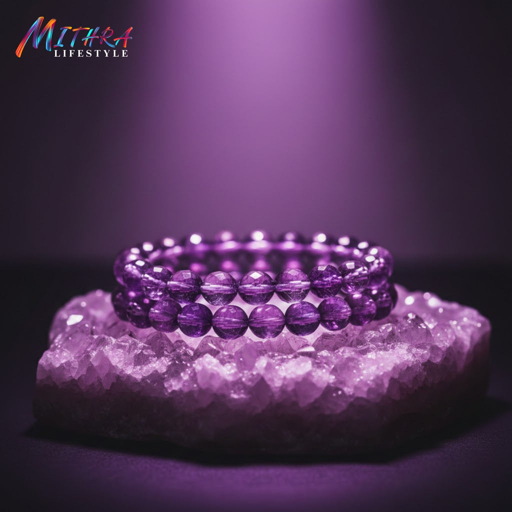 Amethyst Natural Stone Bracelet – Calm & Clarity | Mithra Lifestyle
