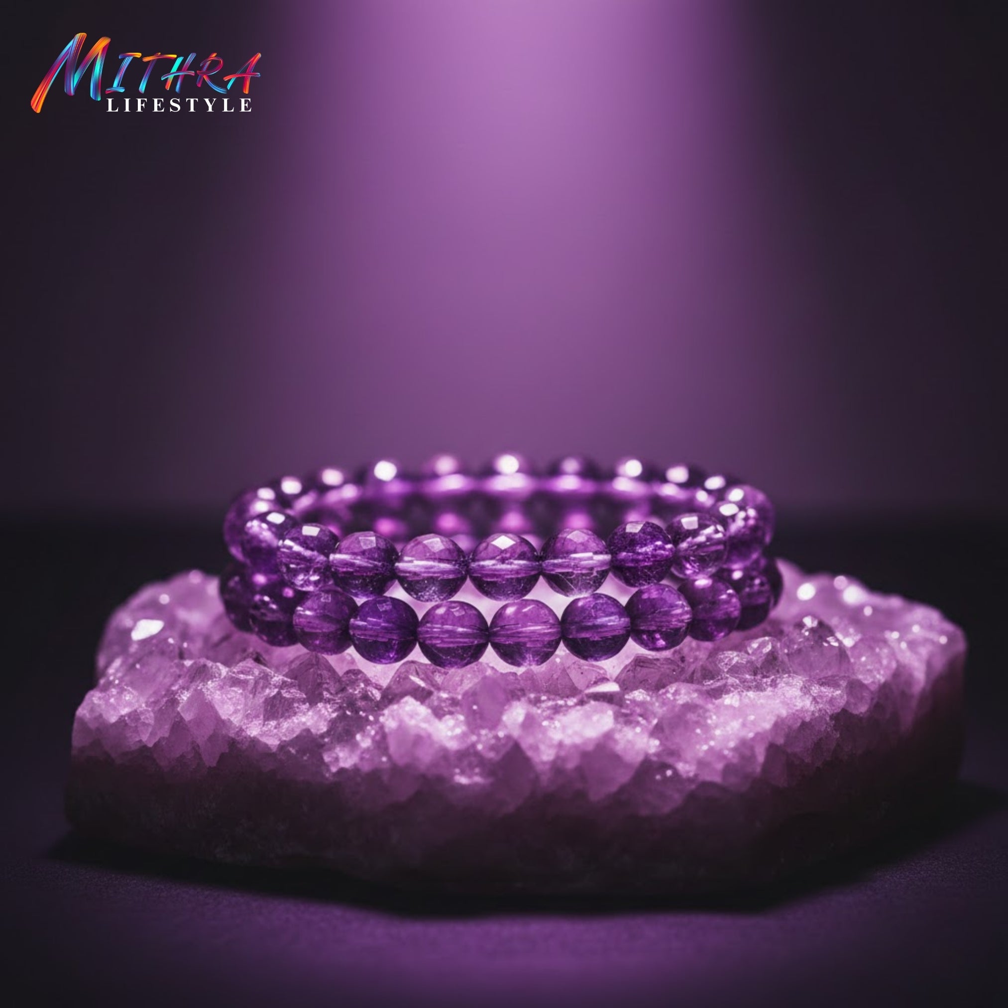 Amethyst Natural Stone Bracelet – Calm & Clarity | Mithra Lifestyle