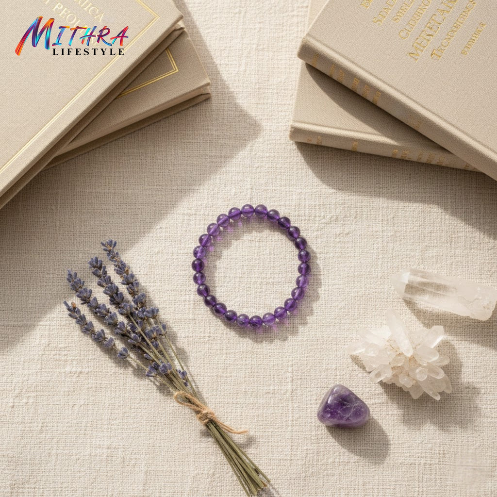 Amethyst Natural Stone Bracelet – Calm & Clarity | Mithra Lifestyle