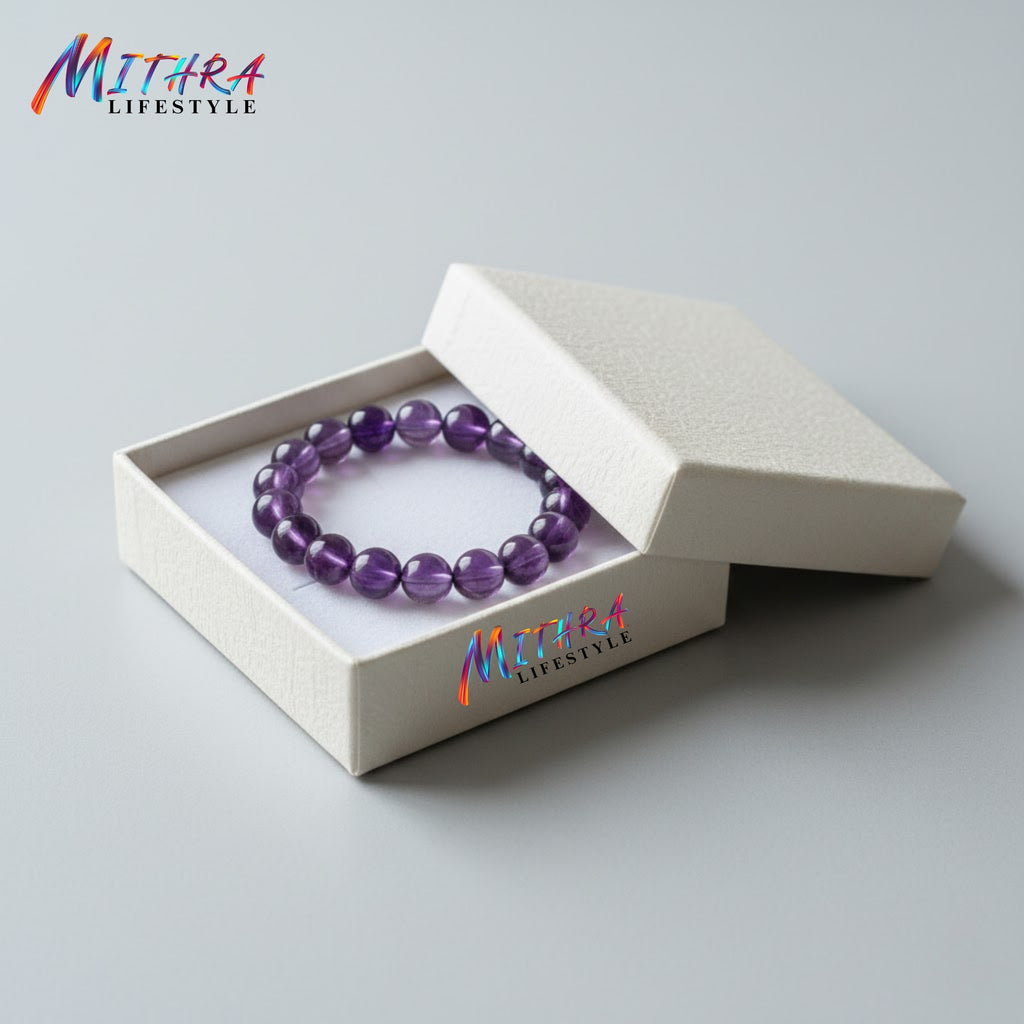 Amethyst Natural Stone Bracelet – Calm & Clarity | Mithra Lifestyle